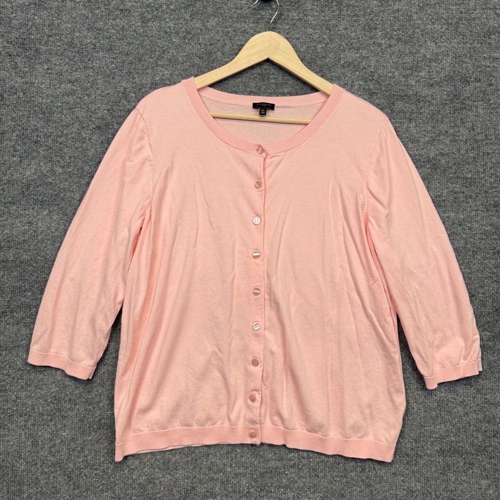 Talbots Plus Sz 2X Cardigan Sweater Pink Cotton Blend Layer Minimalist Capsule